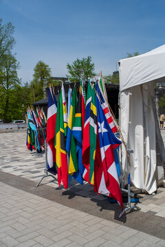 African flag poles at outdoor event