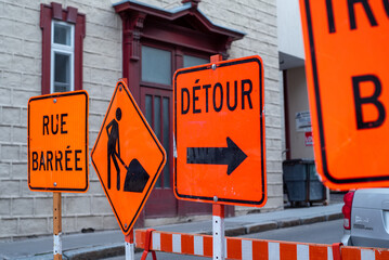 Quebec City construction road signs