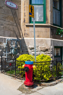 Quebec City fire hydrant at street corner 