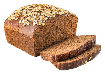 Freshly baked whole grain bread with oats sliced for serving isolated on transparent background