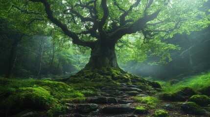 Ancient tree in a mystical forest