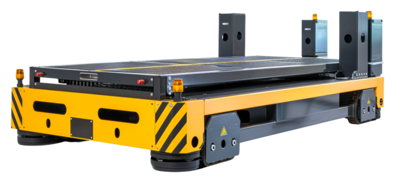 Automated guided vehicle in a warehouse used for material transport isolated on transparent background