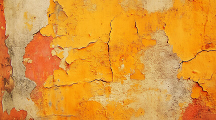 Obraz premium Cracked yellow and orange peeling paint on old wall. Grunge texture for backgrounds.