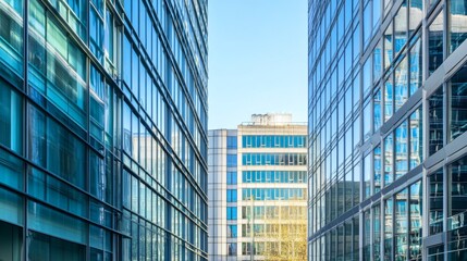 Obraz premium Modern Glass Buildings in Urban Setting