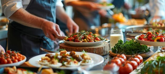 Middle-Aged Friends Learning Gourmet Cooking in a Professional Class Setting