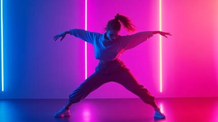 Dynamic Dance Performance in Neon Lights