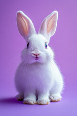 Obraz premium Cute bunny little ears, white rabbit on lavender background