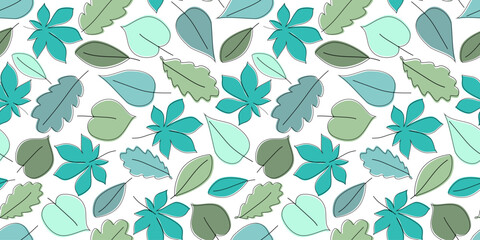 Seamless pattern with abstract silhouettes of leaves. Plant natural simple print. Vector graphics.