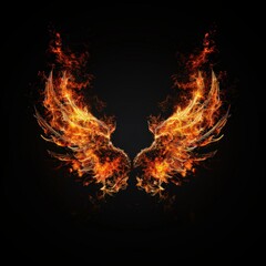 Fototapeta premium Fire Wings. Abstract Burning Orange Flames on Black Background