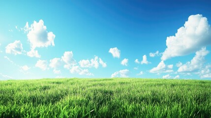 Obraz premium Lush green meadow under clear blue sky 
