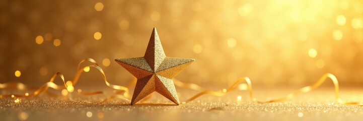 A beautifully crafted wooden star sits on a shimmering background, perfect for celebrating achievements and seasonal festivities.