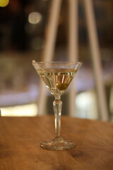 Martini glass with an olive