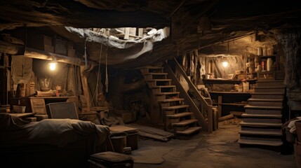 Creepy basement of residential townhouse. Neural network ai generated art