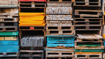 Stacked Wooden Crates in Vibrant Colors