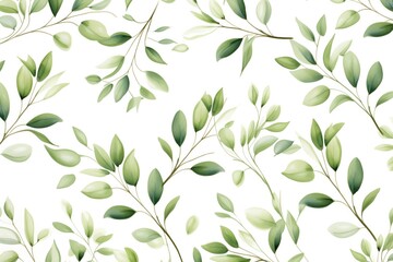 Seamless watercolor floral pattern - green leaves and branches composition on white background, perfect for wrappers, wallpapers, postcards, greeting cards, wedding invitations, romantic events. 