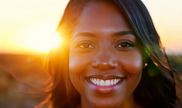 Joyful Puerto Rican Woman Smiling at Sunset