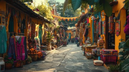 Colorful street market in an exotic location