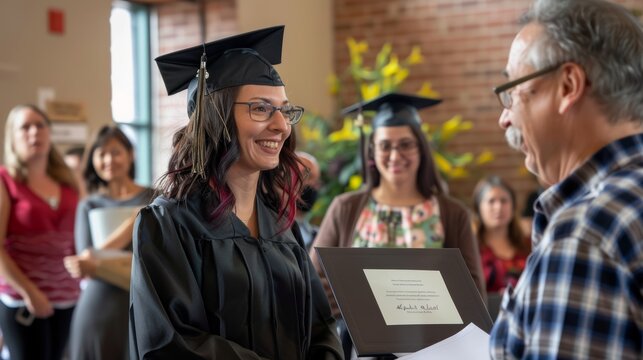 Joyful Adult Education Graduation Ceremony with Proud Family and Friends in Attendance