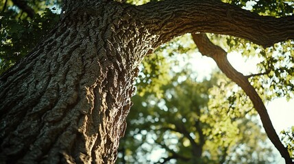 Fototapeta premium A sharp focus on a tree's branch with a bird poised, while another tree is visible in the background