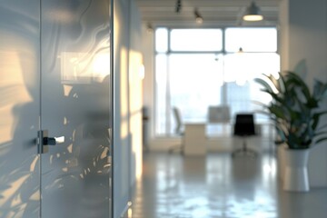 Beautiful blurred background of a light modern office  High quality photo