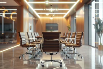 Stylish executive conference room ready for high level meeting.