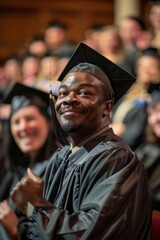 Fototapeta premium Adult Education Graduation Ceremony: Celebrating Achievements with Family and Friends in a Joyful Setting