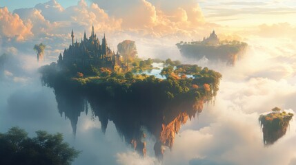 Fototapeta premium Dreamlike landscape with floating islands