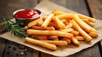 A pile of golden french fries. Perfect for illustrating fast food, snacks, or appetizers.