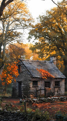 house in autumn forest