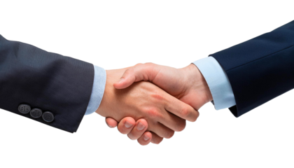 Business handshake isolated on white, transparent cutout; conceptual co
