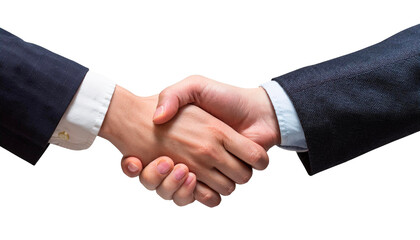 Business handshake isolated on white, transparent cutout; conceptual co