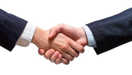 Business handshake isolated on white, transparent cutout; conceptual co