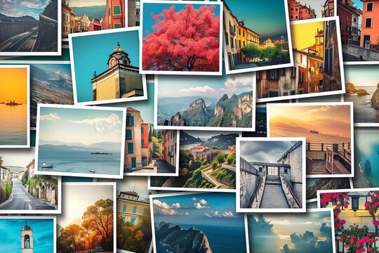 Collage of printed travel photos