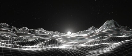 Abstract 3d wireframe landscape. Futuristic technology style