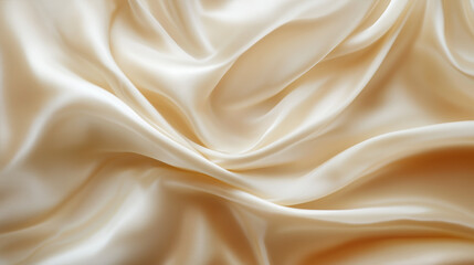 Obraz premium Elegant satin fabric in a cream hue with delicate folds. Close-up texture for textile and fashion design.