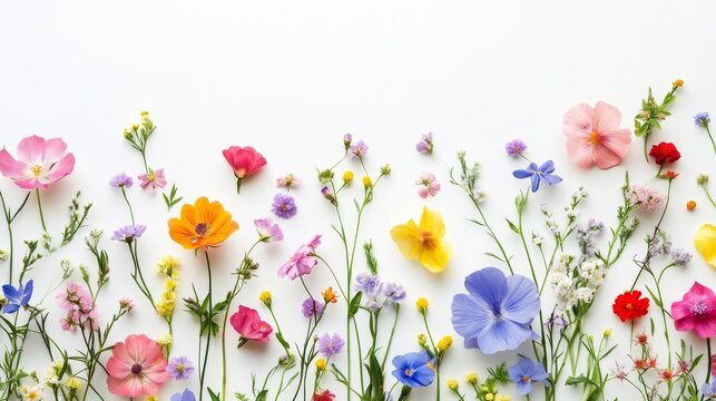 Spring flowers against white background