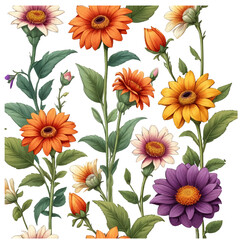 Vintage botany flower collection colorful spring flowers vector set isolated on a white background