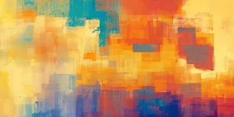 Abstract colorful geometric painting with vibrant warm and cool tones