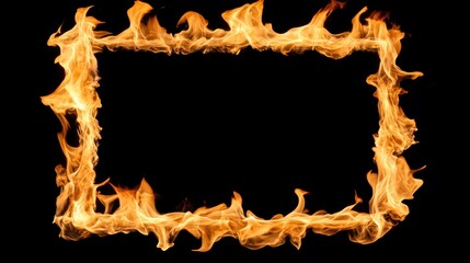 A mesmerizing square frame of fire dances against a dark abyss while flames leap and swirl energetically in the night