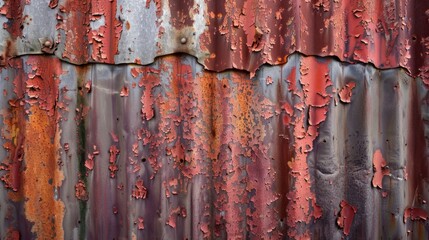 Vintage Rusty Corrugated Iron Wall with Weathered Texture