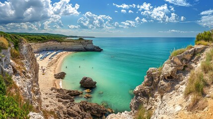 Obraz premium Summer view of the beach in Vieste, Italy.