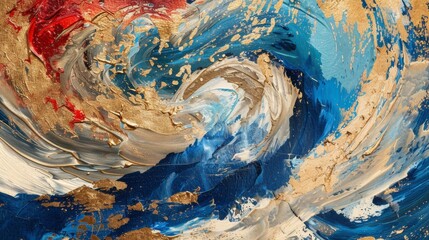 Vibrant Abstract Art with Swirling Colors and Gold Accents