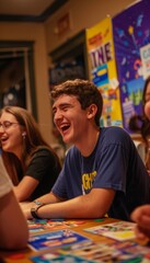 Fototapeta premium High School Graduates Celebrating College Acceptances with Fun Board Games at Home