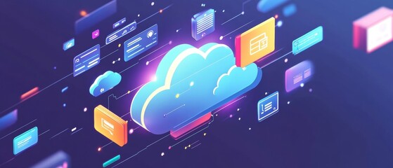 A colorful cloud of icons and buttons that represent a computer network