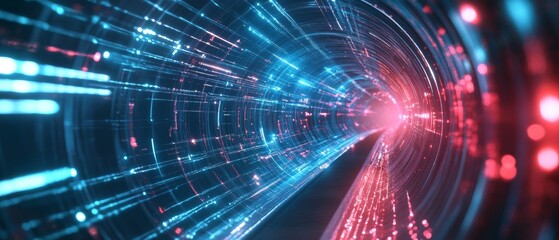 Fototapeta premium A tunnel with a blue and red light is shown