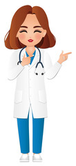 Fototapeta premium Cute cartoon woman in doctor uniform with different acting character