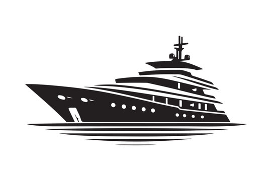 black yacht on water, side view clip art preview