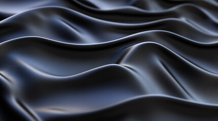 Fototapeta premium Sleek Black Leather Fabric with Flowing Waves, Modern and Minimalist