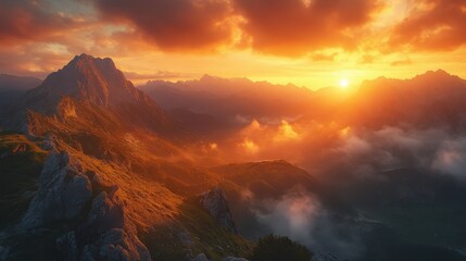 Fototapeta premium Majestic mountain landscape during sunset