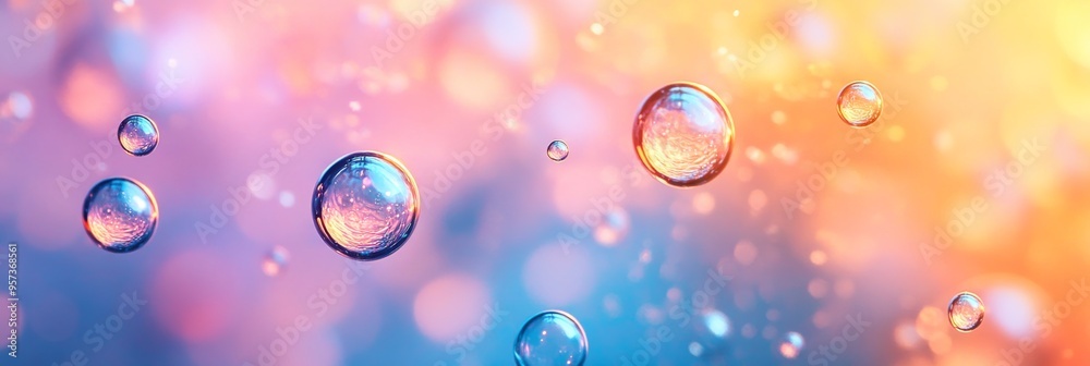 Poster floating bubbles glide across a colorful gradient backdrop, creating an abstract and captivating atm